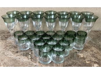 Green To Clear Wines And Rocks Glasses, 32pcs.  (CTF30)