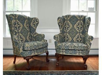 Pair Of  Vintage Carved Wing Chairs (CTF50)