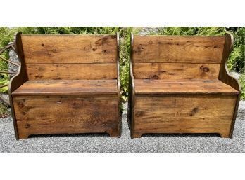 Pair Of Rustic Pine Hall Benches (CTF40)