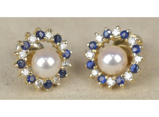 Diamond, Sapphire And Pearl Earrings (CTF10)