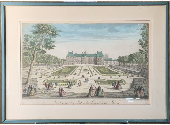 Antique French Etching Of Luxembourg Gardens, Paris (CTF10)