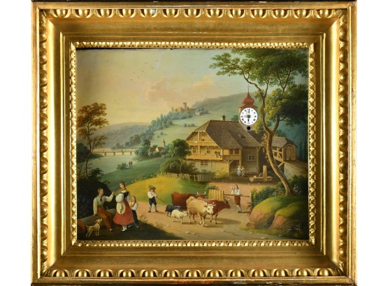 Late 19th C. Automation Continental Clock Painting (CTF10)