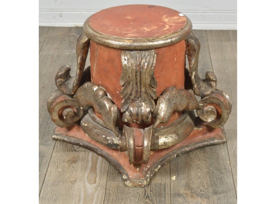 Antique Italian Carved And Painted Low Pedestal (CTF10)