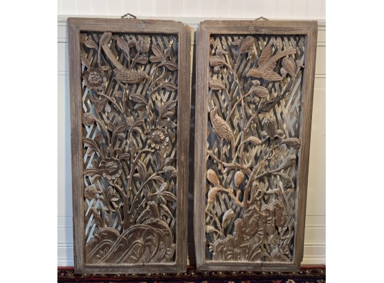 Pair Of 19th C. Carved Camphor Wood Panels (CTF20)