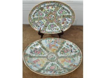 Two 19th C. Chinese Rose Medallion Oval Porcelain Platters (CTF20)