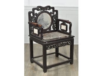 Condition Update- Antique Chinese Carved Rosewood And Marble Armchair (CTF20)