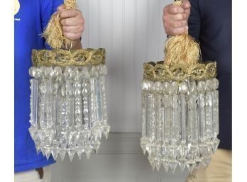 Pair Of Antique French Crystal Foyer Chandeliers (CTF20)