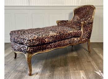 Vintage French Style Chaise Lounge In Leopard Upholstery (CTF20)