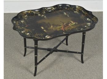 Great English Antique Papier Mache Tray On Stand (CTF20)