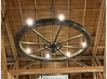 (Pick Up In Sunapee Only)Large Designer Brass Wagon Wheel Style Chandelier (CTF80)
