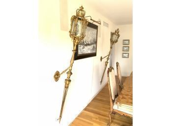 Fine Pair Of Elaborate Spanish Wall Mounted Brass Torcheres (CTF30)