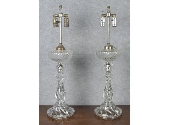 Pr. 19th C. Glass Baccarat Banquet Lamps (CTF20)