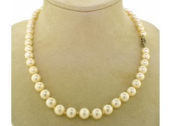 Vintage Pearl Necklace With 14k Diamond Sapphire Clasp (CTF10)