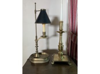 Large Brass Candlestick And Brass Lamp (CTF10)
