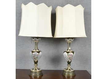 Pair Of Antique Cut Overlay Bohemian Table Lamps (CTF20)