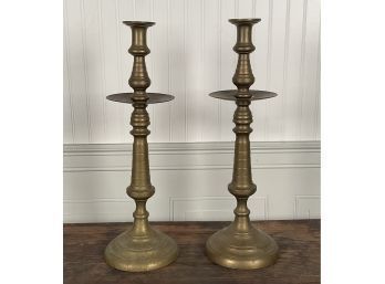 Pair Of Large Antique Brass Candlesticks (CTF10)