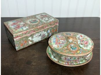 19th C. Rose Medallion Pen Box And Covered Dish (CTF10)