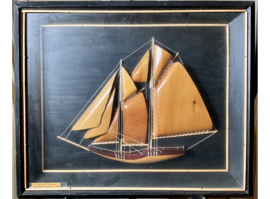 Antique Wooden Ship Diorama In Shadowbox (CTF10)