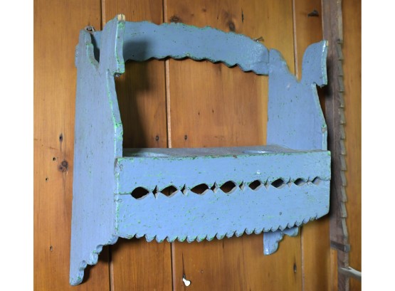 Antique Blue Painted Wall Shelf With Horse Head Cutouts (CTF10)