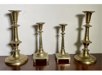 Two Pair Of Antique Brass Candlesticks, 2 Of 2 (CTF10)