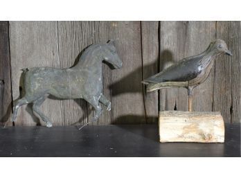 Vintage Tin Shorebird Decoy And Horse Weathervane (CTF10)