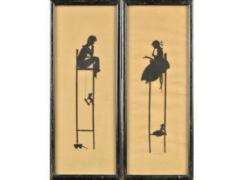 Pr. Vintage Silhouette Of Children By Witherspoon (CTF10)