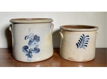Two Cobalt Decorated Crocks, 1 Of 3 (CTF10)