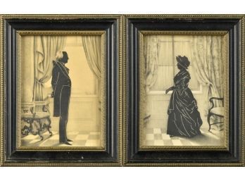 Early 20th C. Martha And George Washington Printed Silhouettes (CTF10)