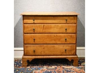 18th C. Chippendale Curly Maple Four Drawer Chest (CTF30)