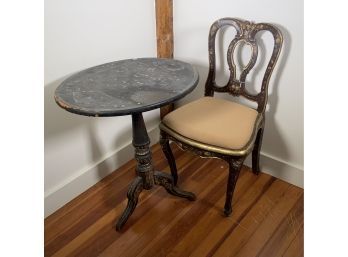 Antique Painted & Gilt Side Chair, With A Tilt Top Table  (CTF20)
