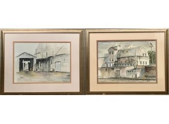 Two Signed Jansen Watercolors, Industrial Buildings (CTF20)