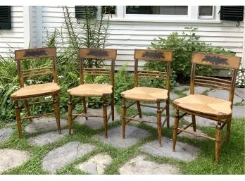 Set Of Four Sheraton Paint Decorated Side Chairs (CTF30)