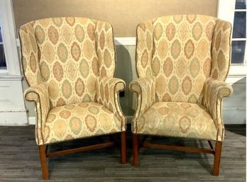 Pr Of Custom Chippendale Style Wing Chairs (CTF30)