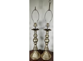 Pr. Large Vintage Brass Candle Stick Table Lamps (CTF10)