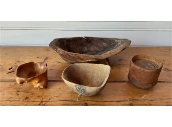 Four Antique Hand Carved Woodenware Pcs. (CTF10)