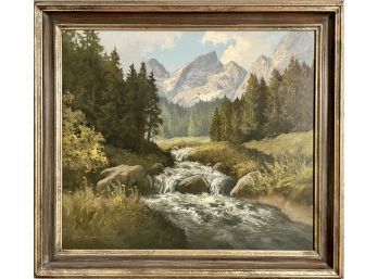 20th C. J.H. Thomas Oil On Canvas, Mountain Landscape (CTF10)
