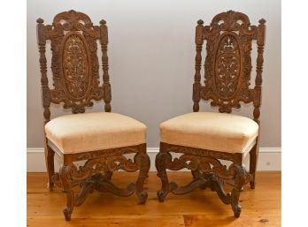 Pr. Antique Finely Carved Highback Chairs (CTF20)