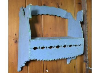 Antique Blue Painted Wall Shelf With Horse Head Cutouts (CTF10)