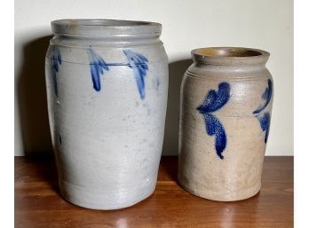 Two Cobalt Decorated Crocks, 2 Of 3 (CTF20)