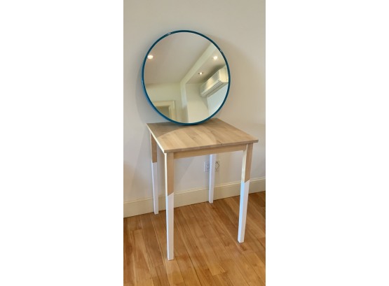 Large Turquoise Mirror & Pine Table