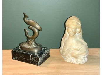 Marble Bust & Bronze Sculpture