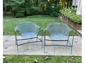 Vintage Blue Painted Iron Patio Chairs