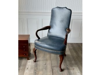 Blue Leather Open Armchair