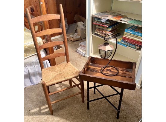 Ladder Back Chair And Wooden Tray With Stand (CTF20)
