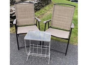 Two Folding Chairs And Iron Patio Table (CTF20)