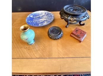Asian Plate, Cloisonne Vase, Stand ( CTF10)
