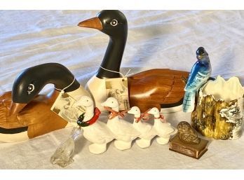 Duck Decoys, Blue Jay Cup And Owl Matchbox (CTF10)