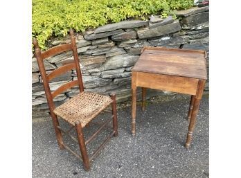 Antique Childs School Desk And Side Chair (CTF20)