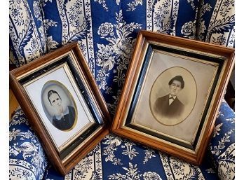 Two Portrait Pictures In Walnut Frames (CTF10)