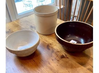 Two Antique Mixing Bowls And Crock (CTF20)